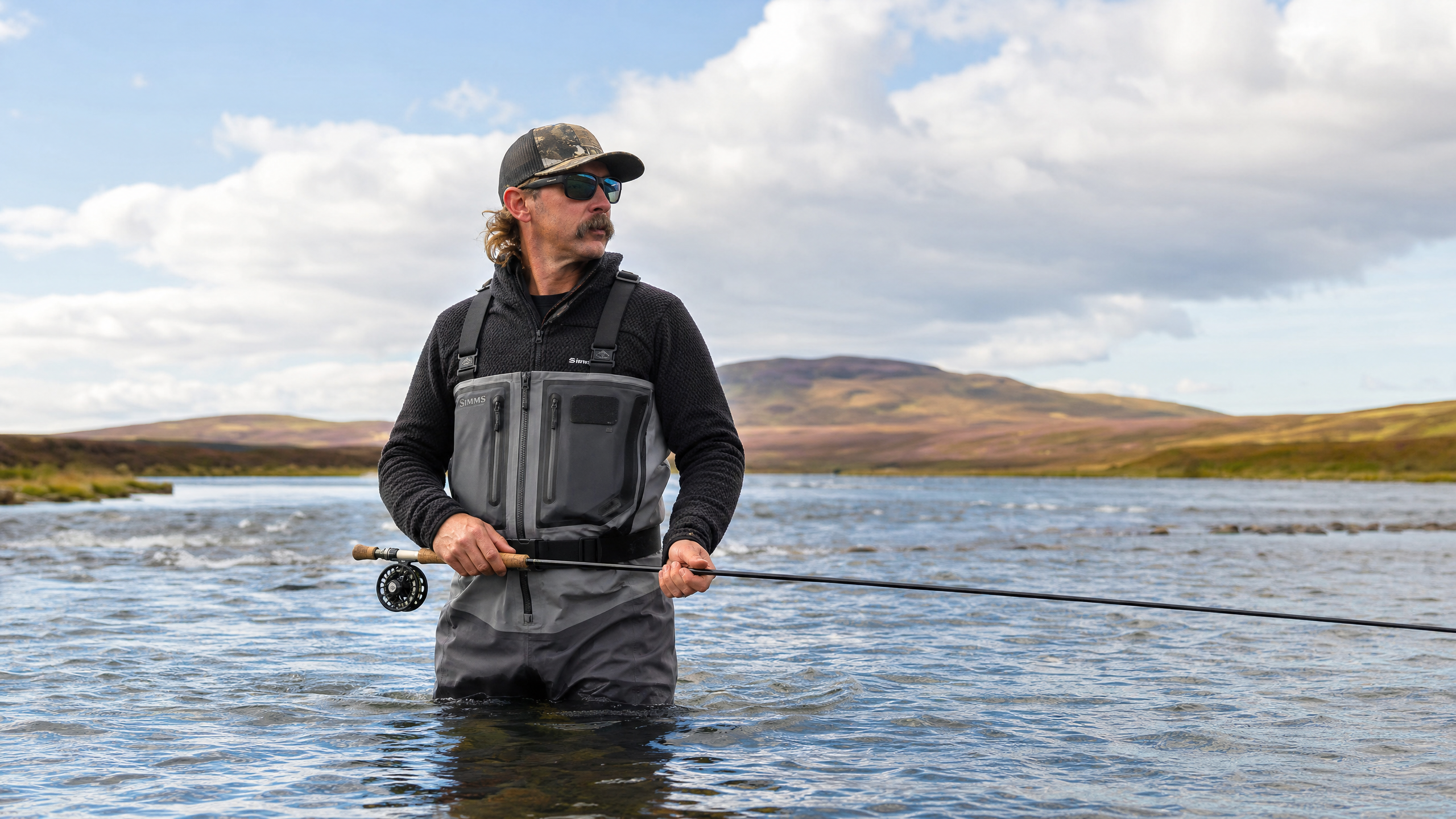 Man wearing Simms G4Z Waders in river