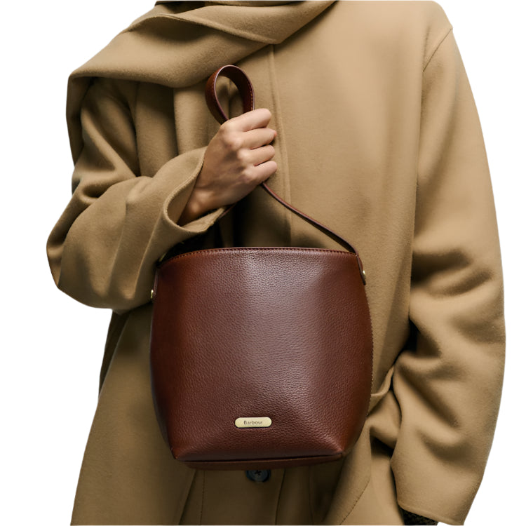 Barbour Ladies Cedar Leather Bucket Bag - Brown