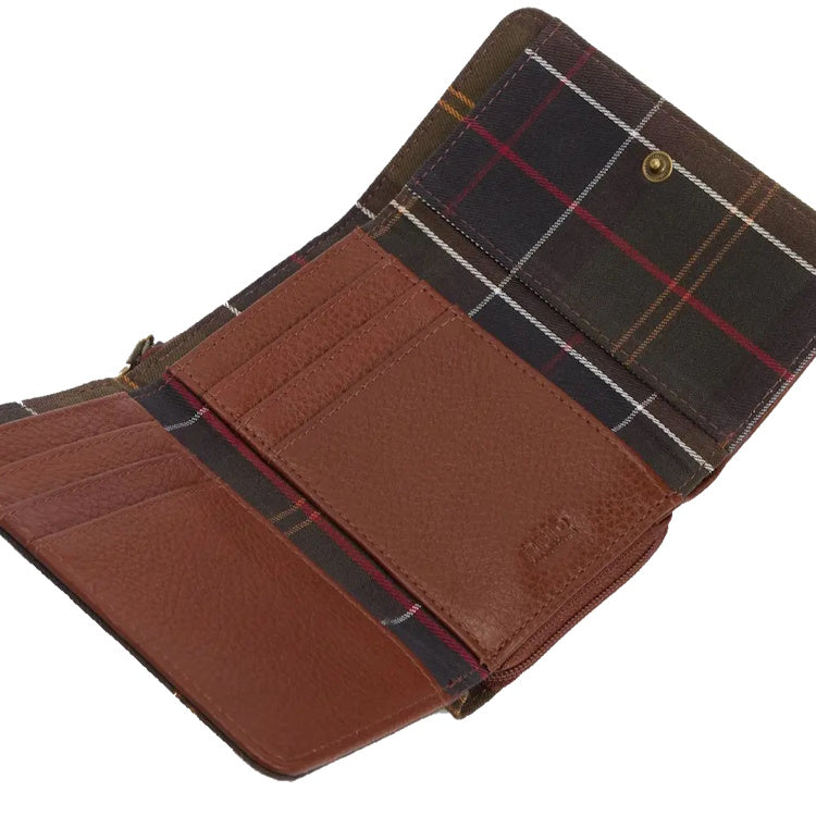 Barbour Ladies Rosa Leather French Purse - Brown/Classic Tartan