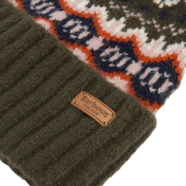 Barbour Ladies Helen Fairisle Beanie Hat - Olive