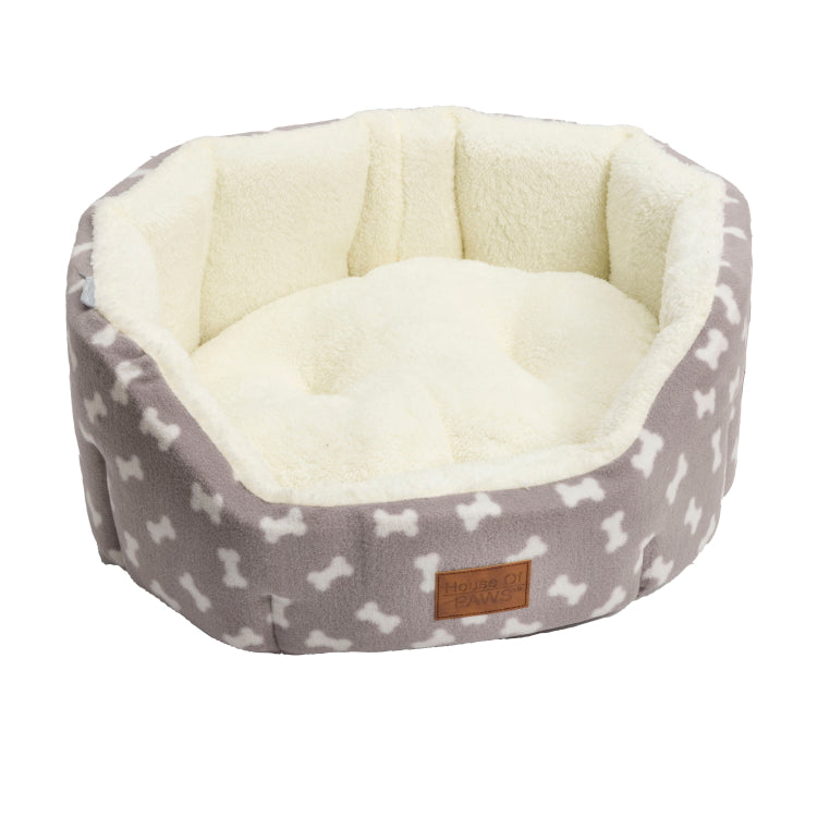 House of Paws Puppy Grey Fleece Oval Snuggle Bed
