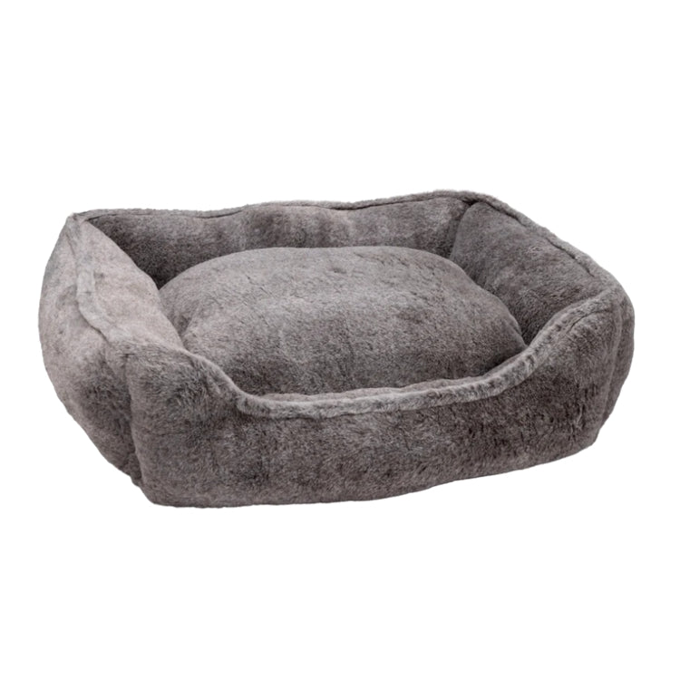 House of Paws Plush Square Snuggle Dog Bed - Grey
