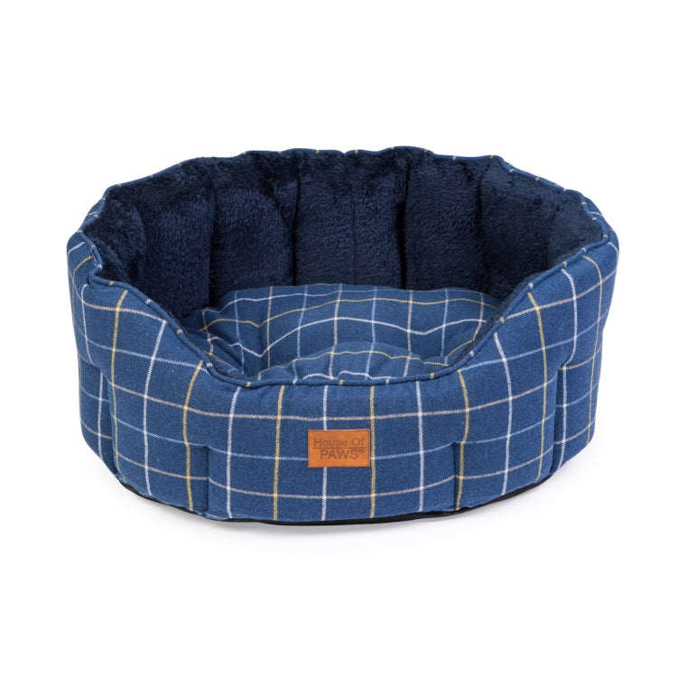 House of Paws Tweed Oval Snuggle Dog Bed - Navy Check