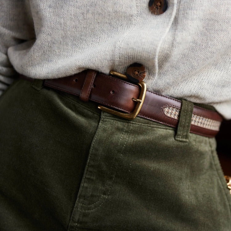 Schoffel Ladies Hartington Leather Belt - Houndstooth Tweed