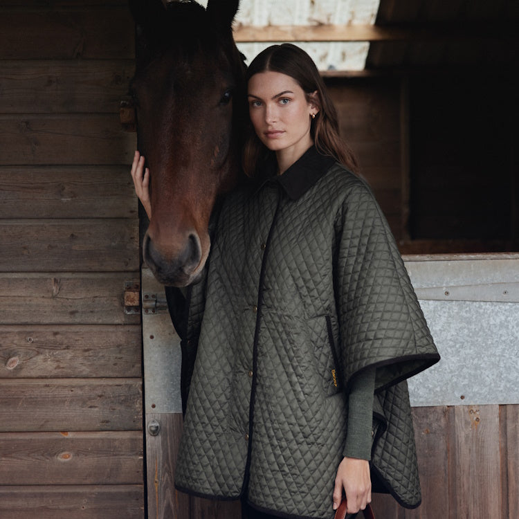 Barbour Ladies Oakham Quilted Cape - Olive