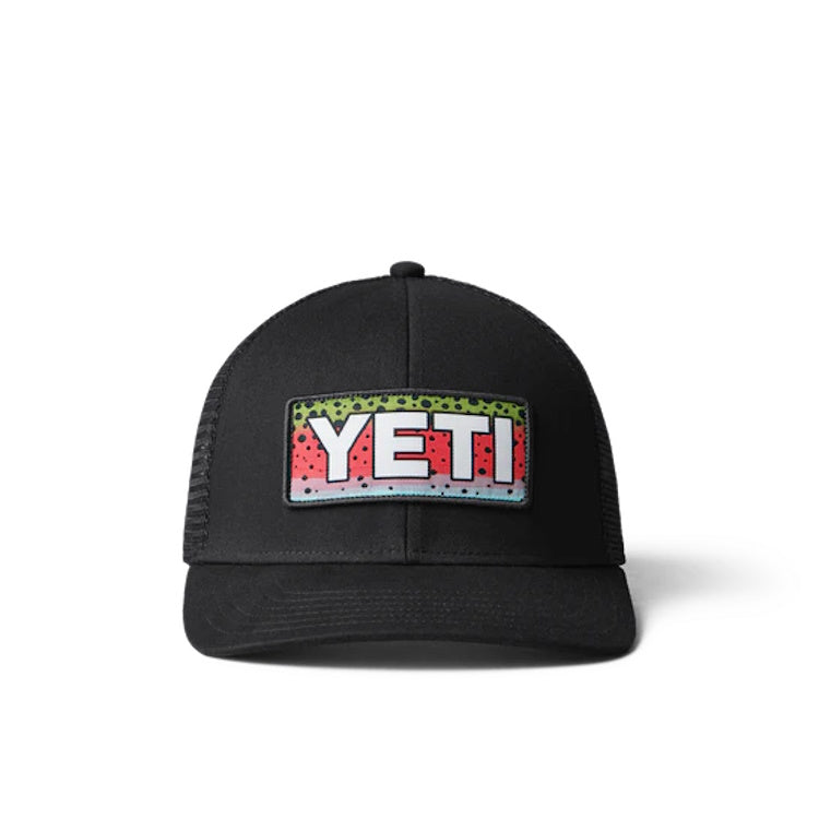 Yeti Rainbow Trout Logo Badge Trucker Cap - Black