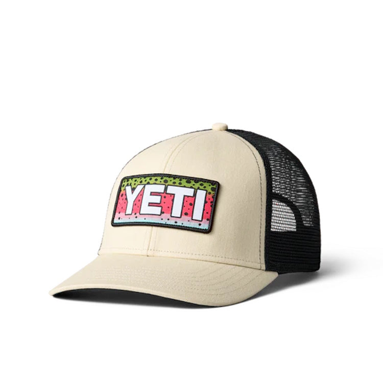 Yeti Rainbow Trout Logo Badge Trucker Cap - Cream