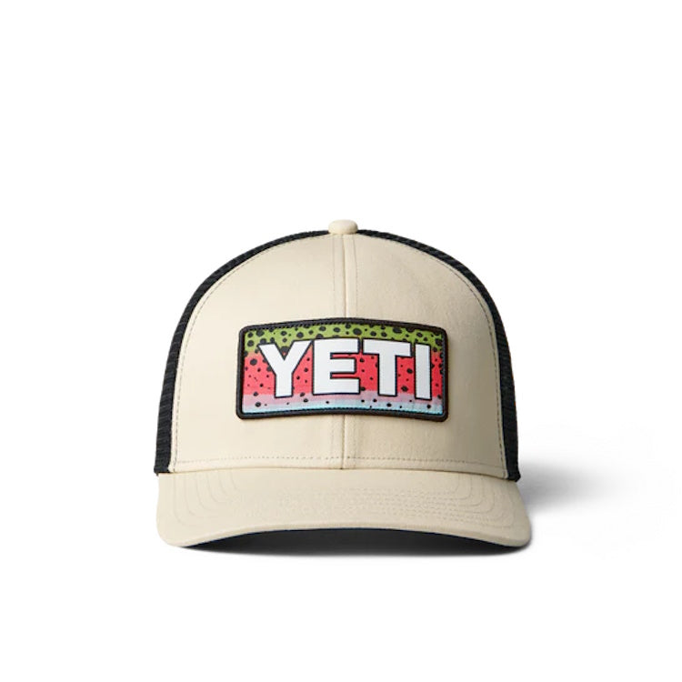 Yeti Rainbow Trout Logo Badge Trucker Cap - Cream