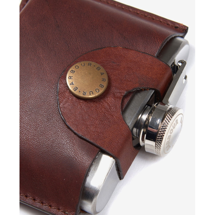 Barbour 4oz Hinged Hip Flask - Brown