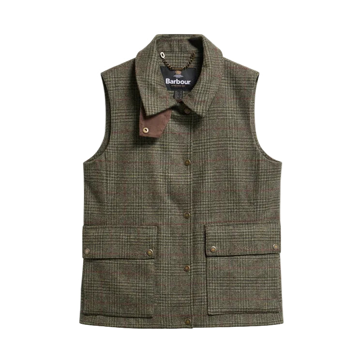 Barbour Ladies Joyce Wool Gilet - Olive/Prince Of Wales Check