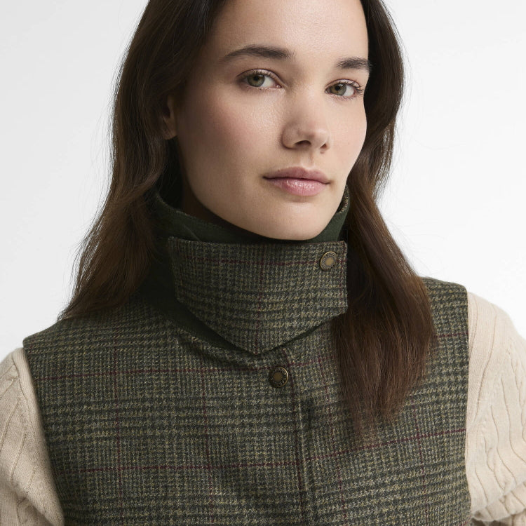 Barbour Ladies Joyce Wool Gilet - Olive/Prince Of Wales Check