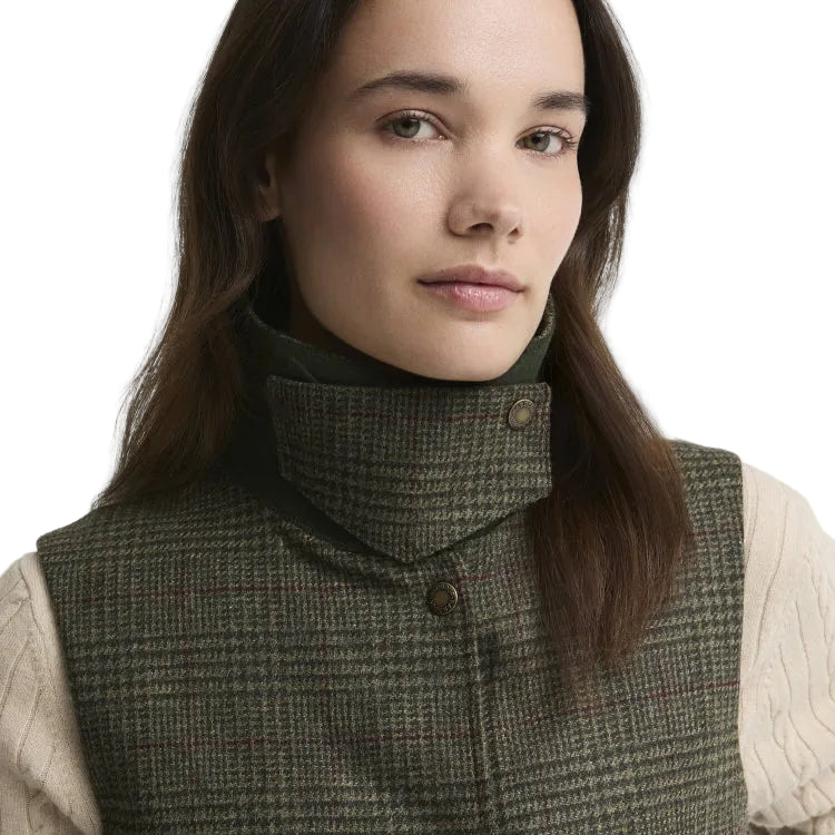 Barbour Ladies Joyce Wool Gilet - Olive/Prince Of Wales Check