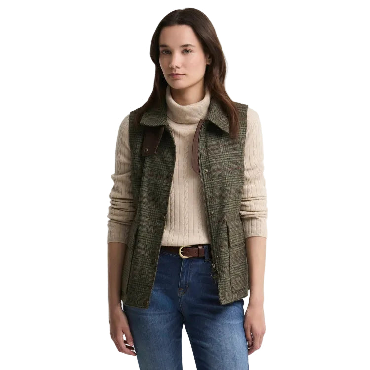 Barbour Ladies Joyce Wool Gilet - Olive/Prince Of Wales Check