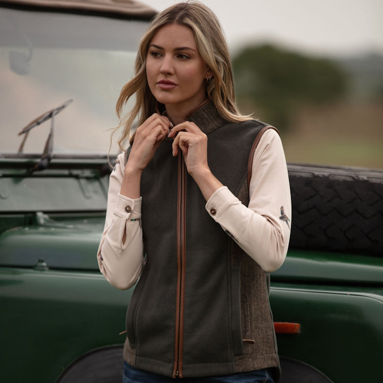 Gunner and Hound Ladies Tweed Incorporated Gilet - Forest Green
