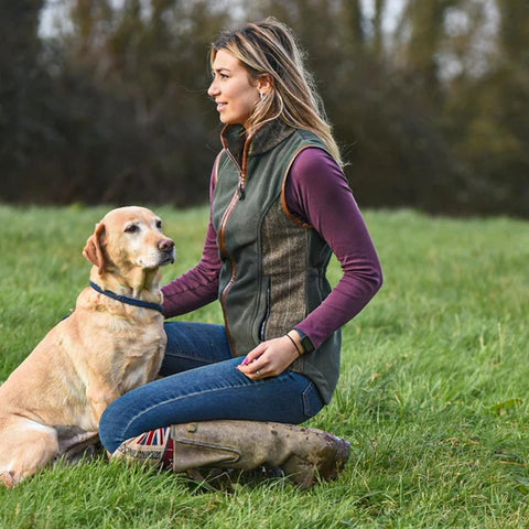 Gunner and Hound Ladies Tweed Incorporated Gilet Forest Green John Norris
