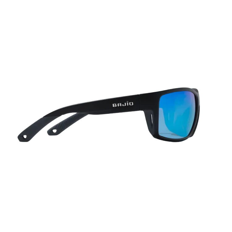 Bajio Bales Beach Sunglasses - Black Matte Frame - Blue Mirror Glass Lens