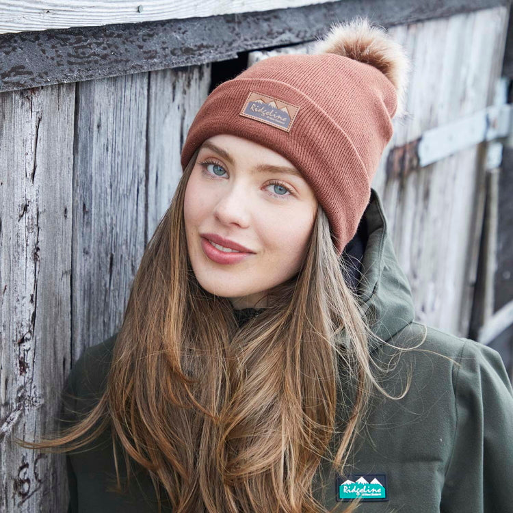 Ridgeline Heritage Fine Knit Bobble Hat - Nutmeg