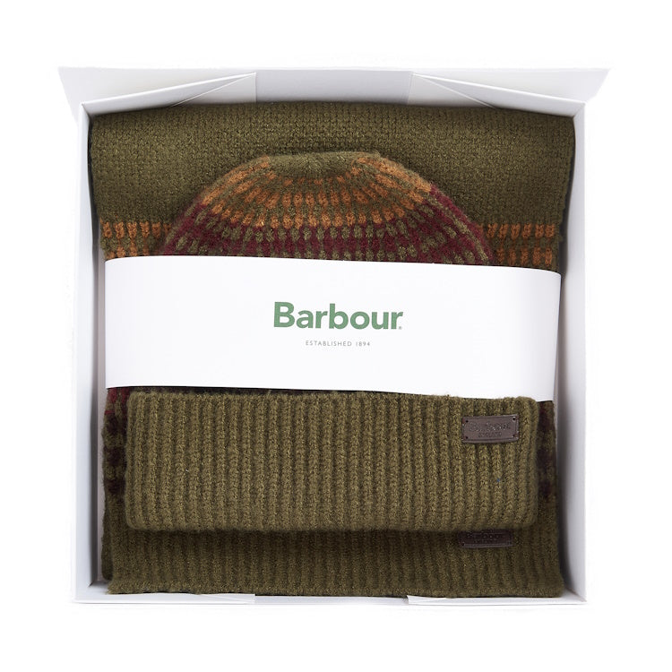 Barbour Branton Beanie and Scarf Gift Set - Army Green