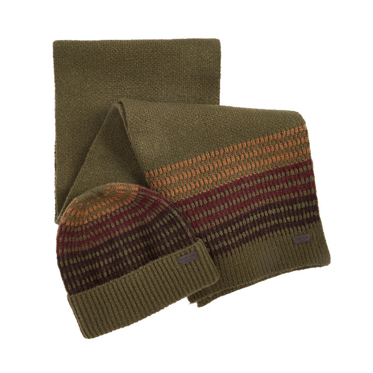Barbour Branton Beanie and Scarf Gift Set - Army Green