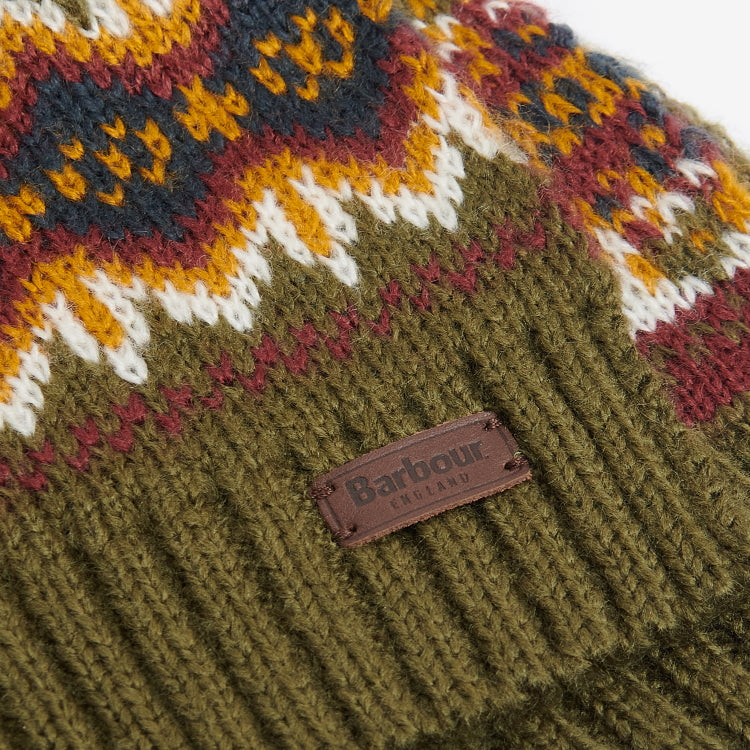 Barbour Fairisle Beanie and Scarf Gift Set - Olive