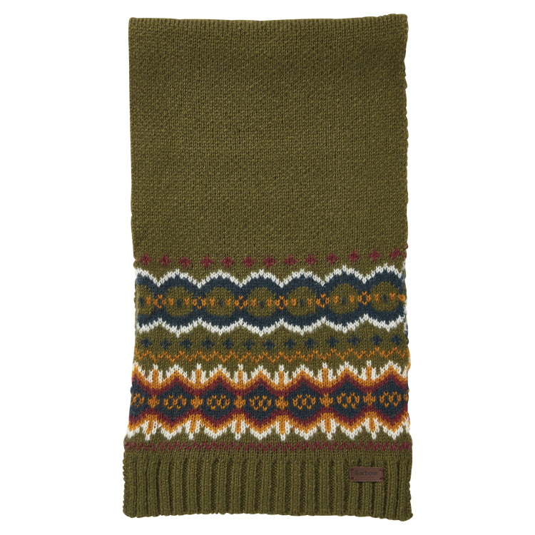 Barbour Fairisle Beanie and Scarf Gift Set - Olive