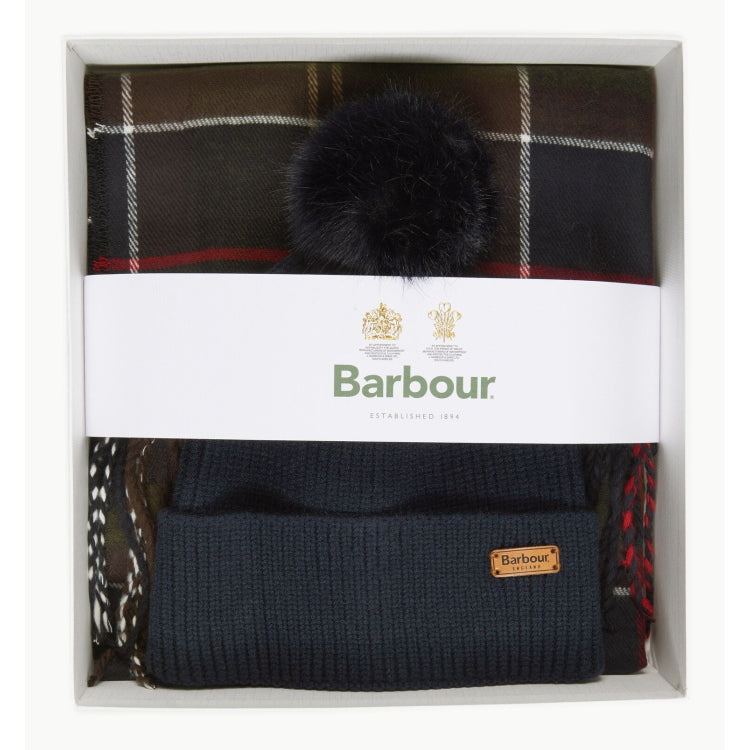 Barbour Ladies Dover Beanie and Hailes Scarf Gift Set - Classic