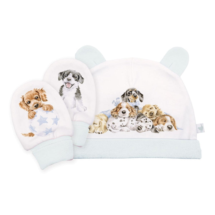 Wrendale Designs Newborn Hat And Mitten Set -  Little Paws Dog