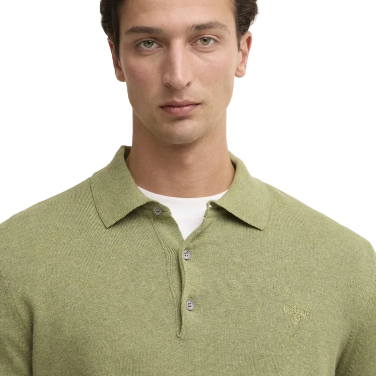 Barbour Pima Cotton Knitted Polo Shirt - Laurel Green