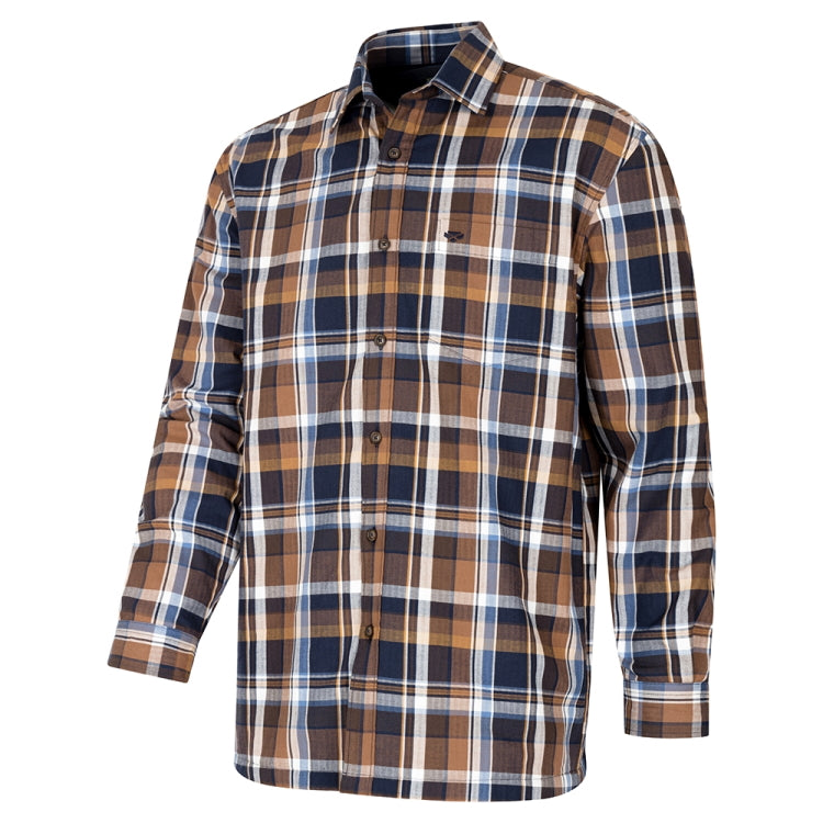 Hoggs Of Fife Arran Microfleece Lined 100% Cotton Shirt - Navy/Brown Check