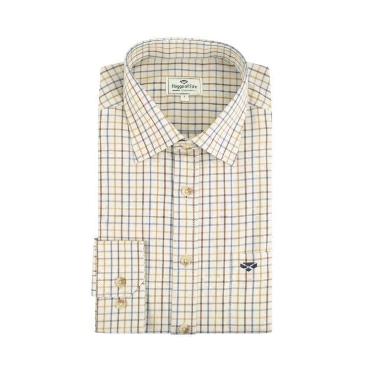 Hoggs of Fife Inverness Cotton Tattersall Shirt - Brown/Gold/Navy