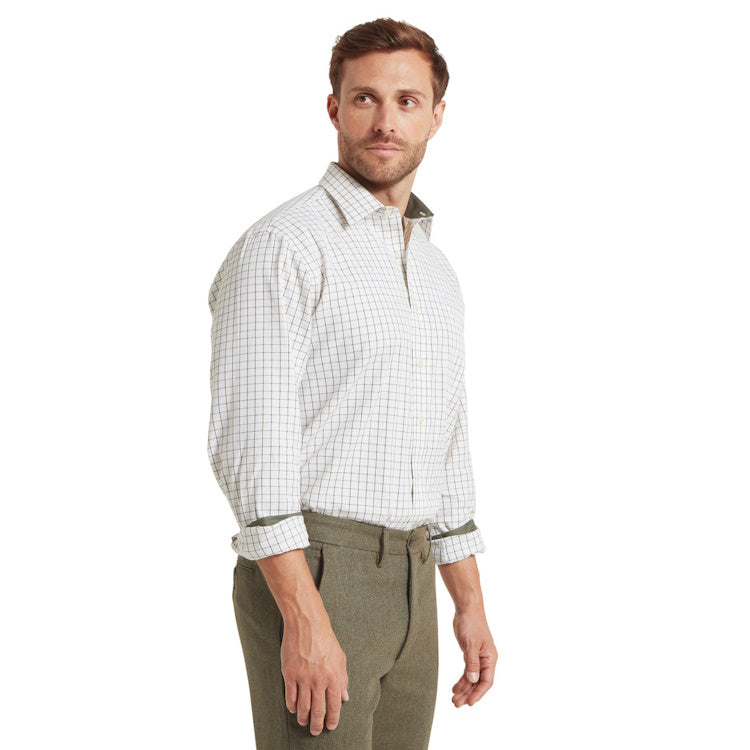 Schoffel Burnham Tattersall Classic Shirt - Dark Olive Tattersall