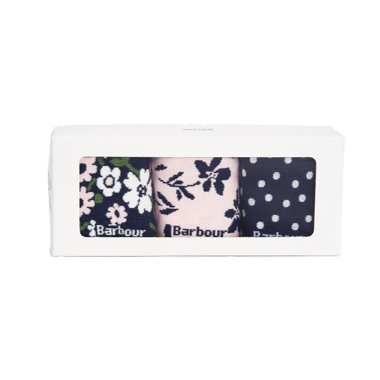 Barbour Ladies Floral Print Sock Gift Set - Navy/Pink