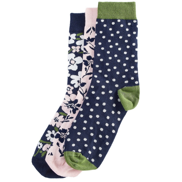 Barbour Ladies Floral Print Sock Gift Set - Navy/Pink