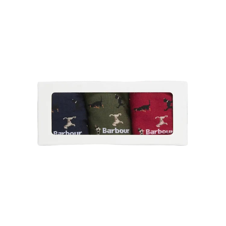 Barbour Dog Socks Gift Box - Navy/Red/Green