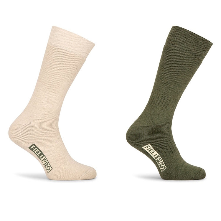 Hoggs of Fife Field Pro Thermal Socks Twin Pack - Olive/Oatmeal