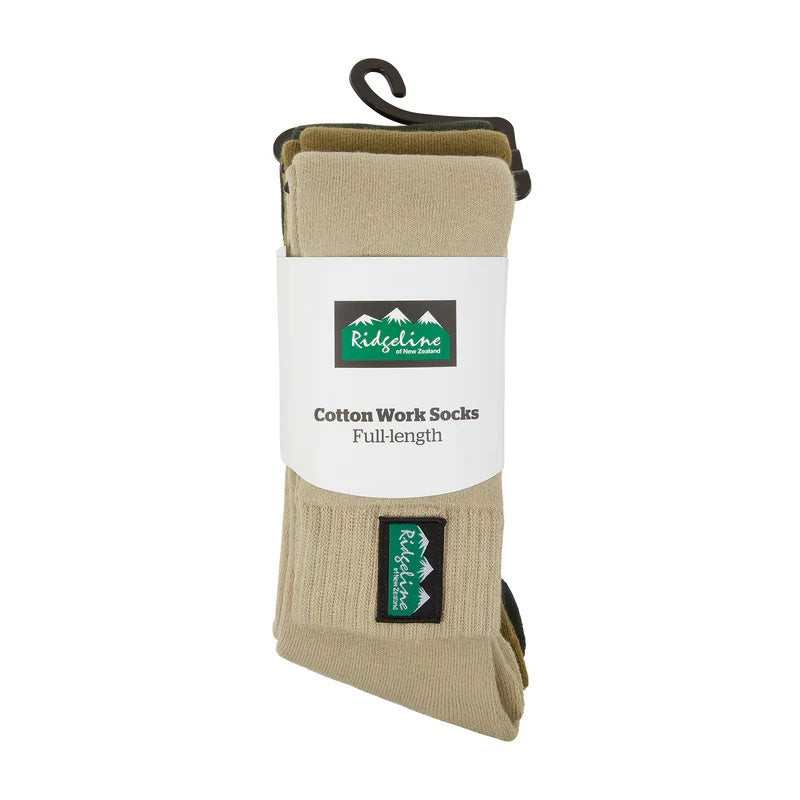 Ridgeline Full Length Cotton Work Socks - Olive Multi