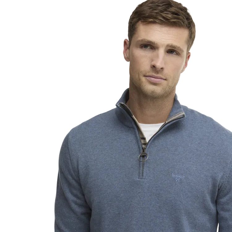Barbour Cotton Half Zip Knitted Jumper - Dusk Blue