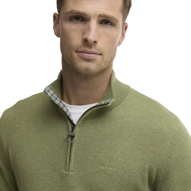 Barbour Cotton Half Zip Knitted Jumper - Laurel Green