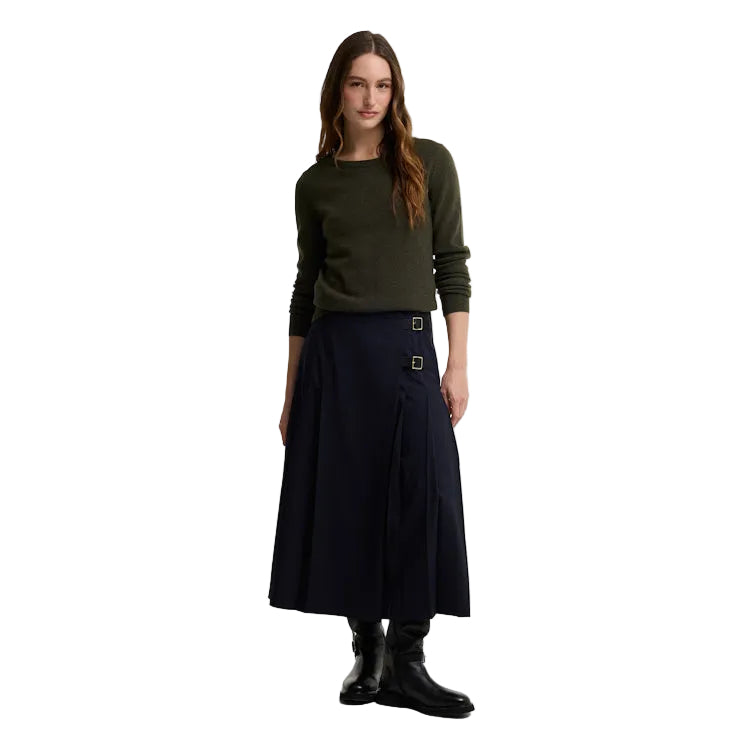 Barbour Ladies Pendle Crew Knit Sweater - Olive/Birchwood Tartan