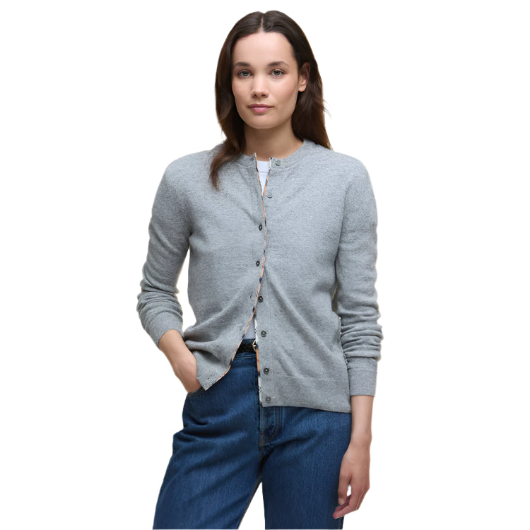 Barbour Ladies Pendle Knitted Cardigan - Grey Marl/Hessian Tartan