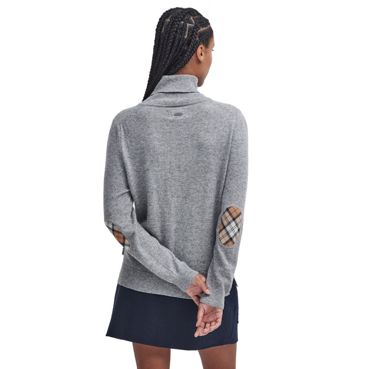 Barbour Ladies Pendle Roll Collar Knitted Jumper - Grey Marl/Hessian Tartan