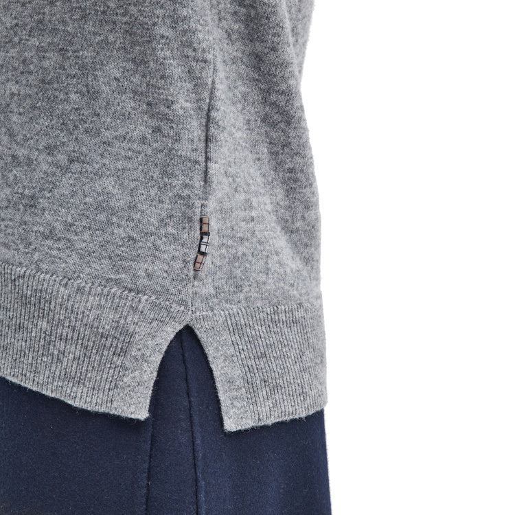 Barbour Ladies Pendle Roll Collar Knitted Jumper - Grey Marl/Hessian Tartan