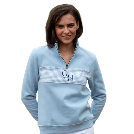 Gunner and Hound Ladies Houndstooth 1/4 Zip Sweater - Baby Blue