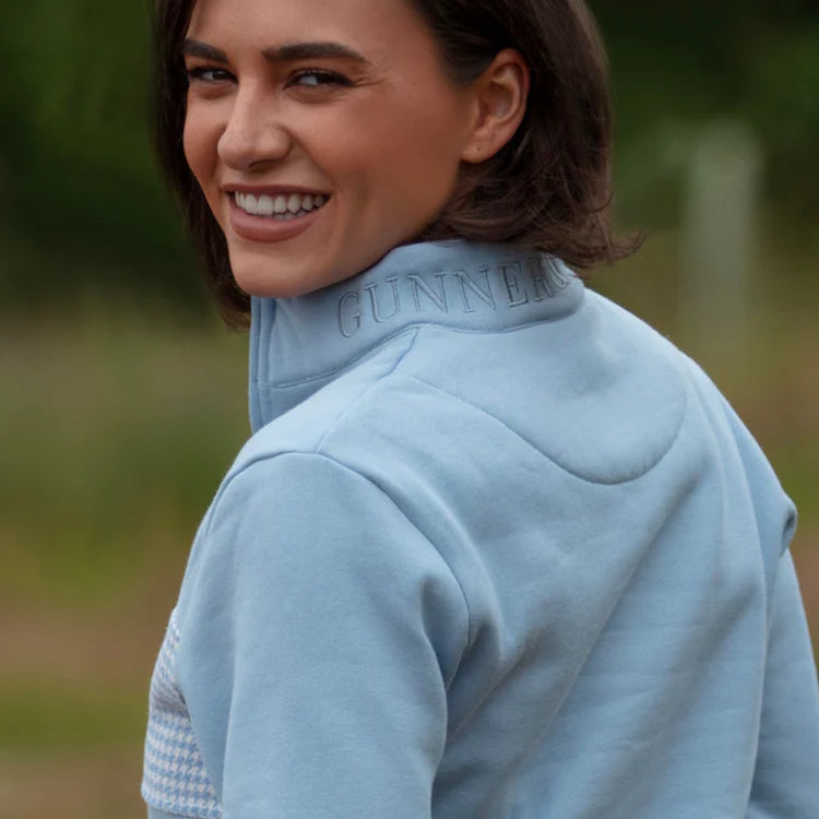 Gunner and Hound Ladies Houndstooth 1/4 Zip Sweater - Baby Blue