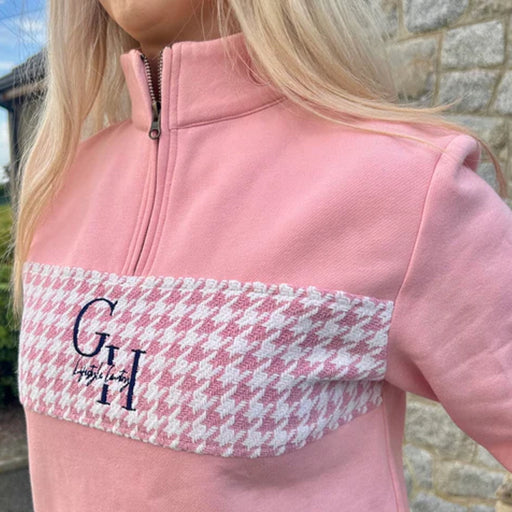 Gunner and Hound Ladies Houndstooth 1/4 Zip Sweater - Baby Pink