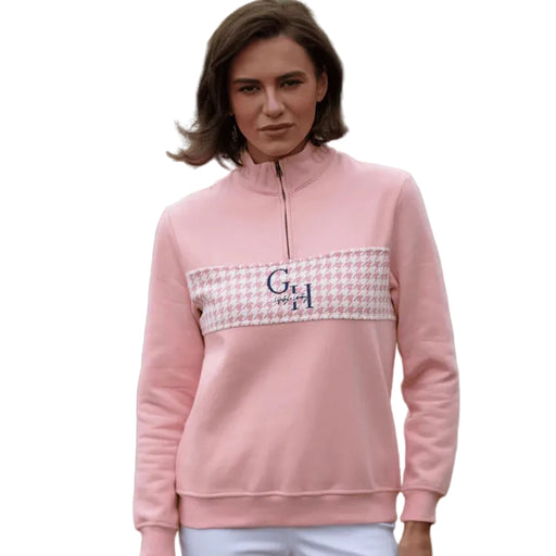 Gunner and Hound Ladies Houndstooth 1/4 Zip Sweater - Baby Pink
