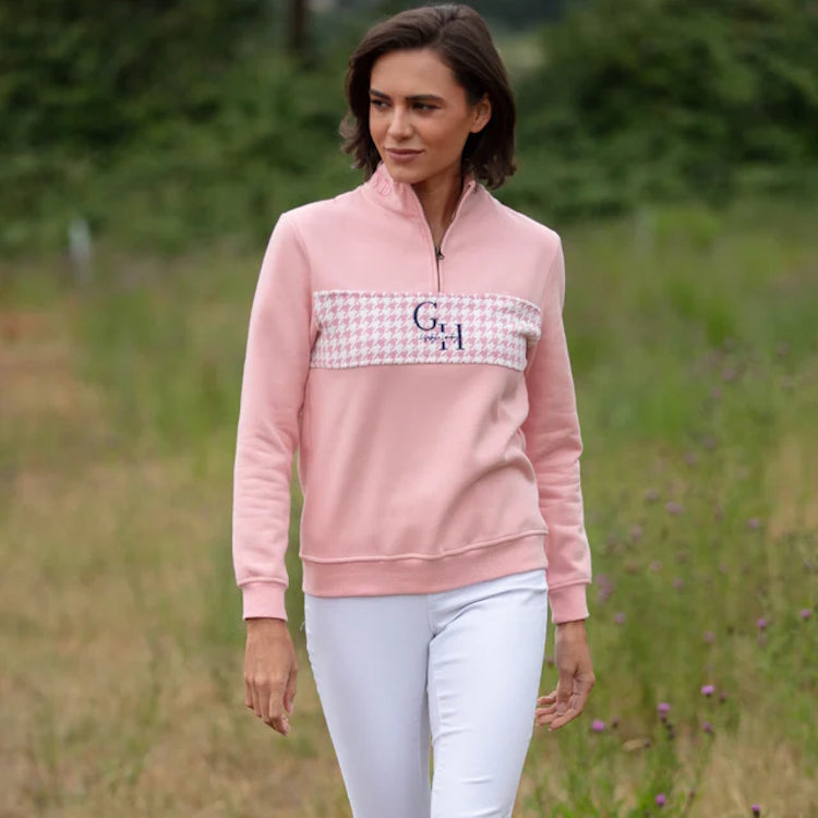 Gunner and Hound Ladies Houndstooth 1/4 Zip Sweater - Baby Pink