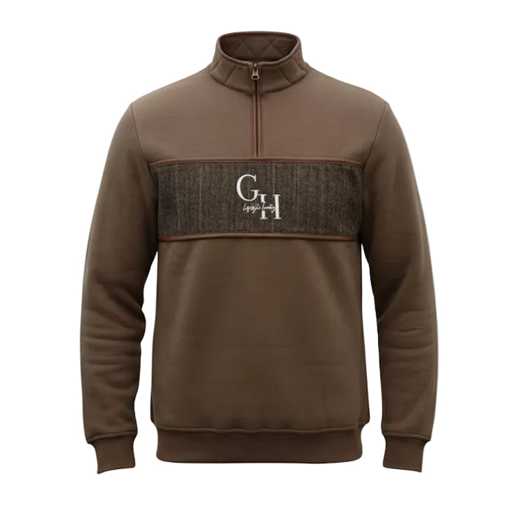 Gunner and Hound Unisex Tweed 1/4 Zip Sweater - Khaki