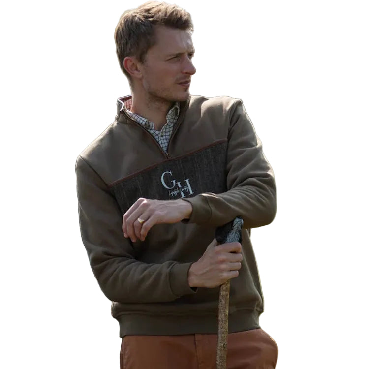 Gunner and Hound Unisex Tweed 1/4 Zip Sweater - Khaki