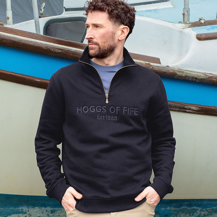 Hoggs of Fife Galloway 1888 Plain 1/4 Zip Sweatshirt - Navy